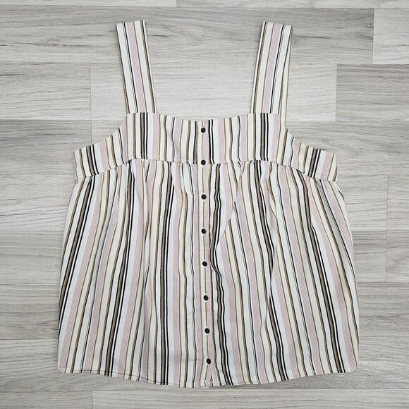 OLD NAVY Womens Pink Cream Stripe Wide Strap Stripe Button Cotton Blouse Medium - Picture 1 of 7
